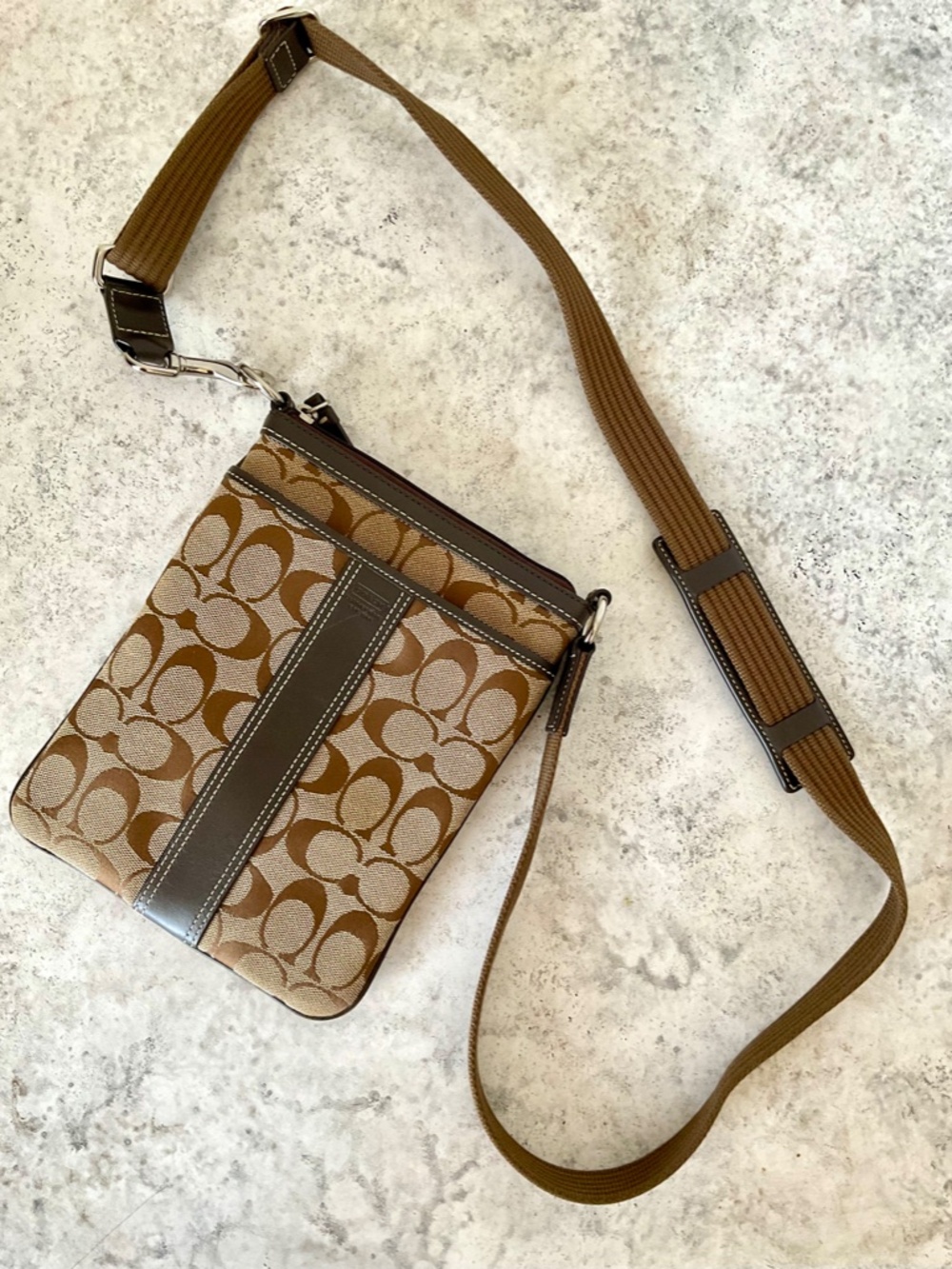 Vintage Coach Small Crossbody Bag Tan Logo Printed Canvas Brown Leather Accents